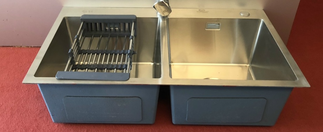 CHẬU RỬA BÁT INOX 304 MỜ ĐÁY XANH - 2 HỐ